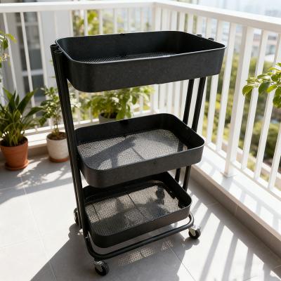 Three-layer iron art movable shelf, multi-layer storage cart for balcony