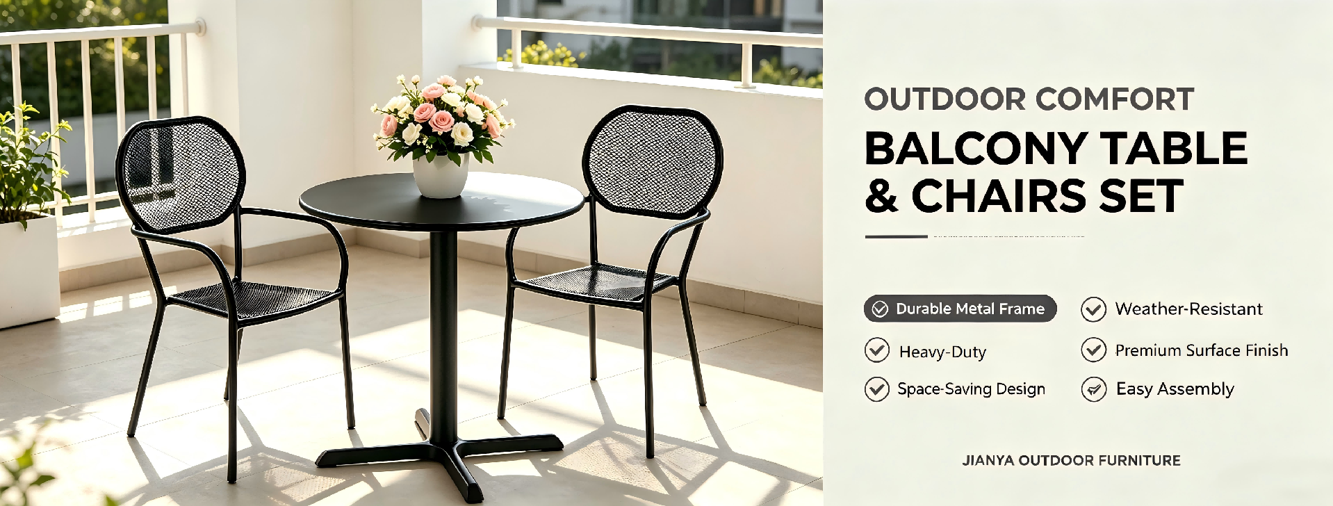 Outdoor Balcony Table & Chairs Set, 3 Piece Weather Resistant Metal Bistro Set for Patio Garden 
