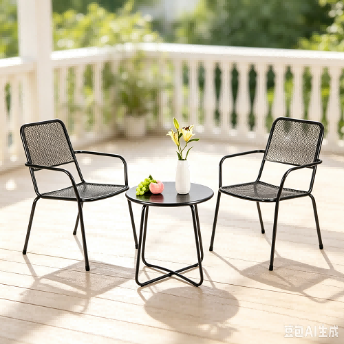 Outdoor Balcony Mesh Table & Chairs Set, 3 Piece Weather Resistant Metal Bistro Set for Patio Garden